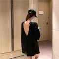 2023New Women's Spring Clothing Western Style Backless Short Sleeve Loose Chain Top Mid-LengthTT-shirt-. 