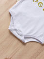 3PCS Summer Newborn Baby Girls Clothes Set Letter Print Bodysuit Top+PP Shorts+headband Outfits Clothing. 