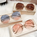 Women's Rimless Cut Edge Sunglasses with UV Protection Retro Polygon Frameless Trim Sunglasses for Women - Gradient Color Glasses. 