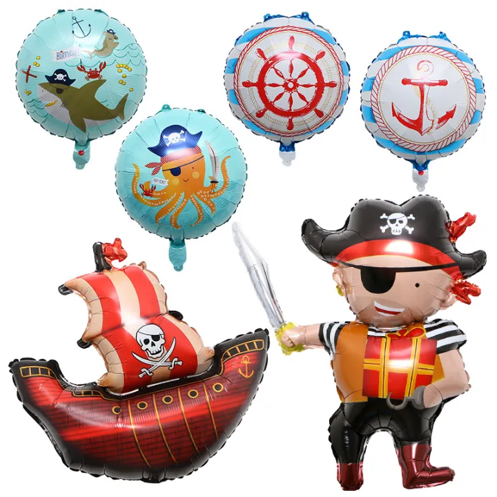 Cartoon Pirate Foil Balloon Pirate Ship Skull Rudder Anchor Globos Air ...