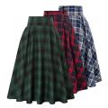 Women Skirt Elastic Waist Big Hem A-line Colorblock Plaid Print Loose Fit Skirt Ankle Length Pockets Retro Lady Maxi Skirt. 