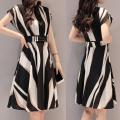 Fashion Women Business Dress Belt O-Neck  Short Sleeve Knee Length Dress. 