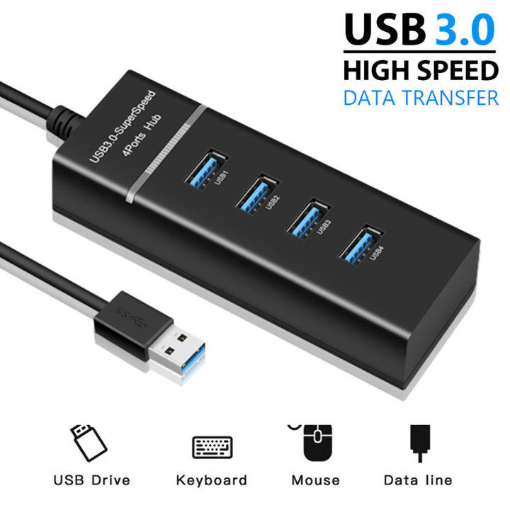 Super Speed 5Gbps USB 3.0 4-Port HUB With Long Cable Switches Splitter ...