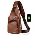 USB Charging Chest Bag With Headset Hole Men Multifunction Single Strap ChestBag. 