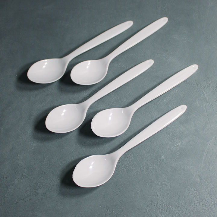 Five Star Melamine Set Of 5 Medium Curry Spoons White   Food Grade Certified, Microwave Heatable, Dishwasher Safe, BPA Free
