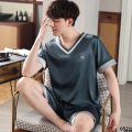 Silk high-end new silk men's pajamas thin ice summer men's shorts summer short-sleeved home clothes pullover suit. 