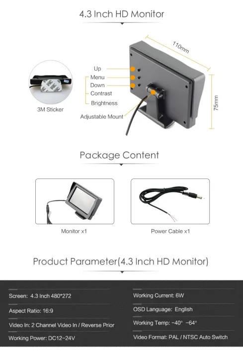 4.3%2012V%2024V%20Car%20Bus%20Standalone%20LED%20Monitor%20Screen%20with%20Rear%20View%20Reverse%20Backup%20Camera%20Kit%20Combo%20-%20Image%203