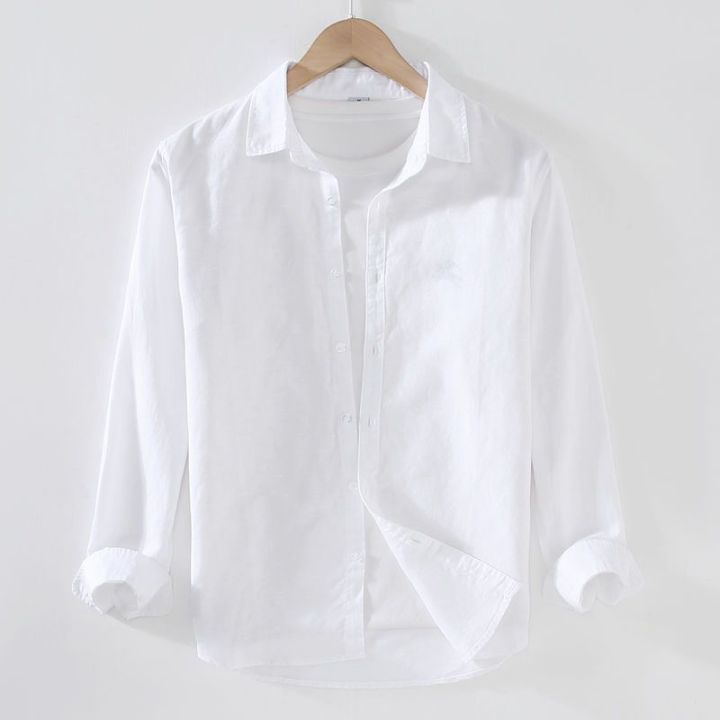 Thin%20Linen%20Shirt%20Men's%20Long-Sleeved%20Casual%20Loose%20Cotton%20Linen%20Shirt%20Linen%20Fabric%20White%20Shirt%20Inner%20Fashion%20Spring%20and%20Summer%20-%20Image%203