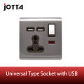 【LuxeGlow】universal wall socket 13A with switch double USB socket stainless steel wire wall socket 13A. 