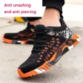 All Seasons Men's Safety Shoes Flying Woven Breathable Sneakers Steel Toe Cap Impact Proof Puncture Proof Zapatos De Seguridad. 