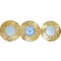 Elegant Gold Ring Wall Clock with Dual Mirrors - 3-Piece Set. 