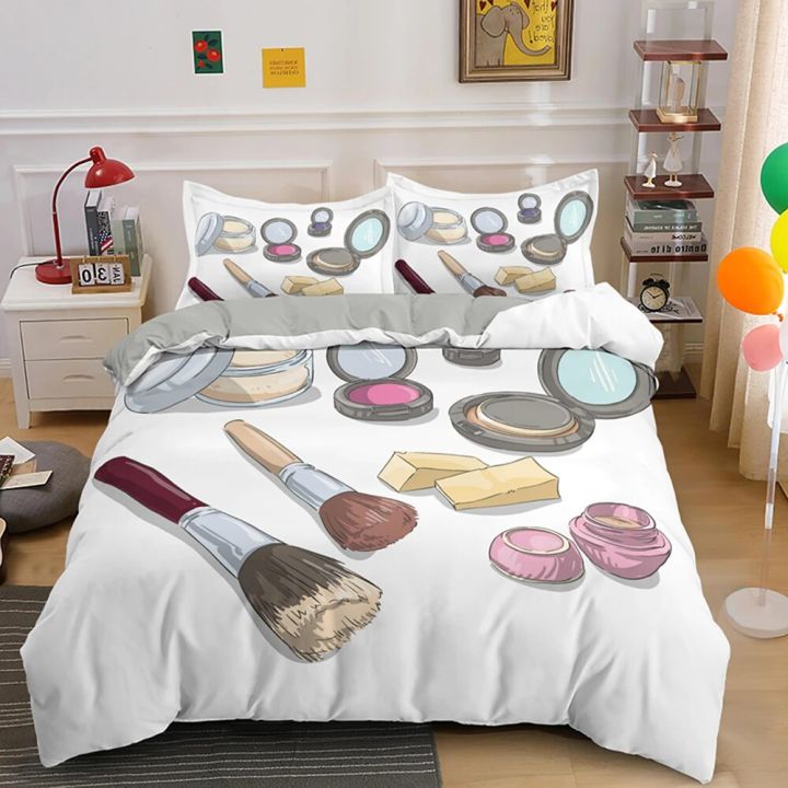 NEW%20Sweety%20Girl%20Cosmetic%20Printing%20Queen%20Duvet%20Cover%20Set%20Lipstick%20Mascara%20King%20Size%20Bedding%20Sets%202/3%20Pcs%20with%20Pillowcase%20Pink%20MakeupShipping%20Bags%20-%20Image%203