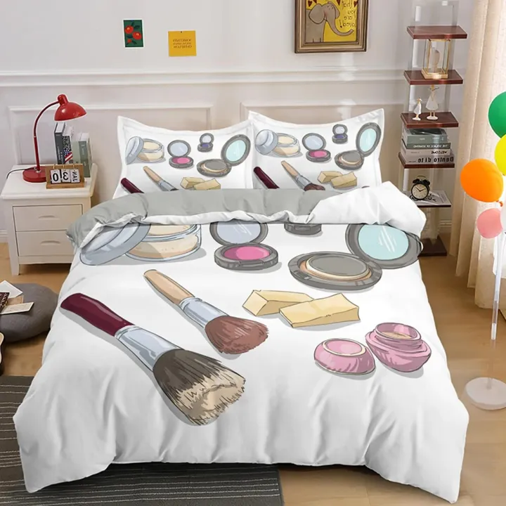 NEW%20Sweety%20Girl%20Cosmetic%20Printing%20Queen%20Duvet%20Cover%20Set%20Lipstick%20Mascara%20King%20Size%20Bedding%20Sets%202/3%20Pcs%20with%20Pillowcase%20Pink%20MakeupShipping%20Bags%20-%20Image%203