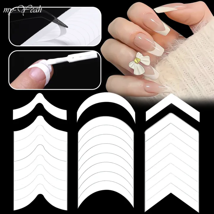 Myyeah 2 Sheet French Tip Guides Nail Sticker White Manicure Stripe Lines Adhesive Decals Nail Art DIY Professional Tool