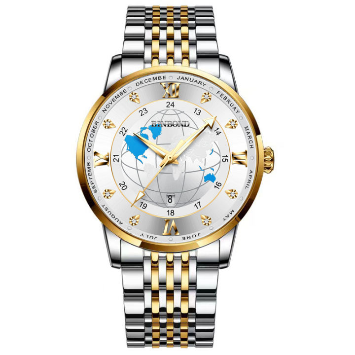 Men's Quartz Watch with Creative Cool Large Dial Earth and Starry Sky Butterfly Clasp Wristwatch