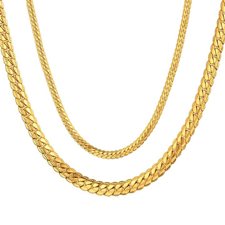 Hiphop Jewelry 4MM 7MM Snake Flat Stainless Steel Chain Gold Color Golden Neck Necklace For Women/Men Jewelry