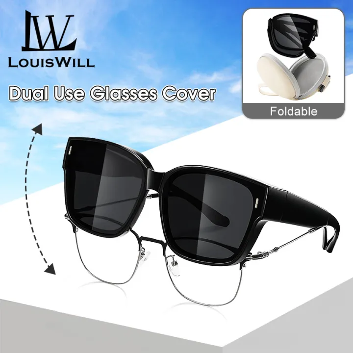 LouisWill Sunglasses Foldable Myopia Glasses Cover TAC Polarized Sunglasses  Folding Fit Over Glasses Men Women UV400 Wear Over Glasses Anti-Glare Cover Over Sun Glasses for Outdoor Travel Driving
