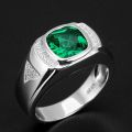 【IKE】Fashion Green Crystal Emerald Gemstones Diamonds Concise Rings for Men  White Gold Silver Color Jewelry Bague Trendy Bands. 