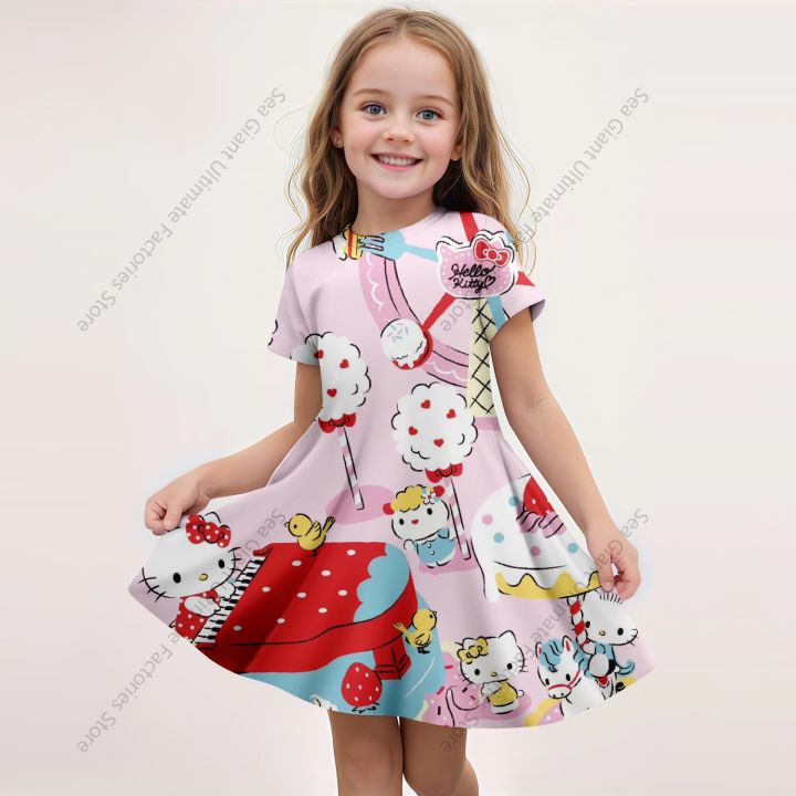 MINISO%20New%20Summer%20Girls%20Dress%20Fashion%20Cartoon%20Cute%20Cinnamoroll%20Hello%20Kitty%203D%20Printing%20Dress%20Kid%20Short%20Sleeve%20Princess%20Clothing%20-%20Image%203