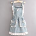 【HOT】 Korean Version Cotton And Linen Apron For Women Cute Kitchen Home Cooking Breathable Apron Fashionable Work Clothes Chef Apron. 