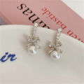 Exquisite Bow Pearl Drop Dangle Earrings For Women Bling Zircon Bowknot Stud Earrings Girl Wedding Party Sweet Jewelry. 