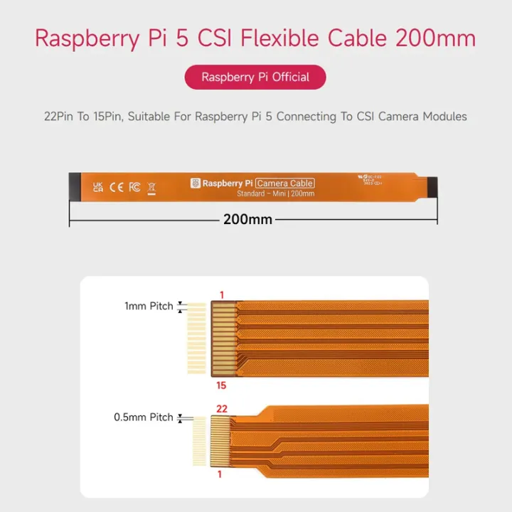 Official Raspberry Pi 5 Camera Cable Csi Display Dis Cable 22pin To 15 ...