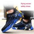All Seasons Men's Safety Shoes Flying Woven Breathable Sneakers Steel Toe Cap Impact Proof Puncture Proof Zapatos De Seguridad. 