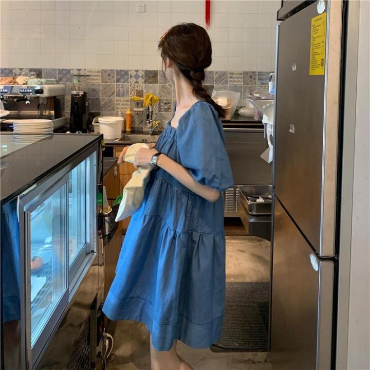 Summer2023New%20Preppy%20Style%20Short-Sleeved%20Dress%20for%20Female%20Students%20Korean%20Style%20Loose%20Slimming%20Mid-LengthALine%20Skirt%20Tide%20-%20Image%205