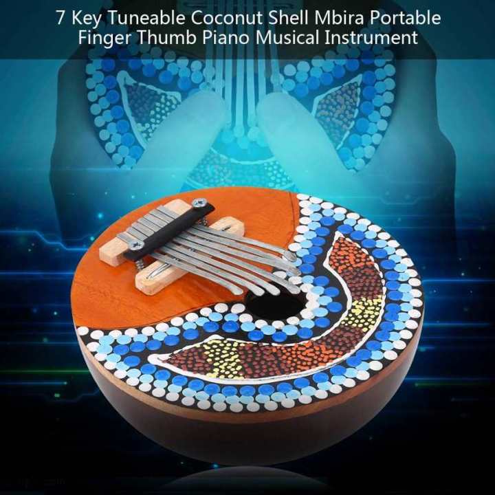 Kalimba 7 Key Tuneable Coconut Shell Portable Finger Thumb Piano Instrument