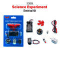 School science experiment Electrical practical testing kit including battery holder, bulb holder, on off switch, mini motor, mini fan, buzzer, wire clip. 