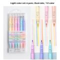 【The Quiet Page】6pcs Light Highlighter Pens Set 3mm Dual Ended Double Color Marker Liner Drawing Pen Paint Art Office School Supplies A6477. 