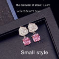 【Fullyoung_520 Store】Fashion Sweet Cute Camellia Or Rose Flower Square Pink Cubic Zirconia Stone Dangle Earrings women Young Girl Birthday Gift. 
