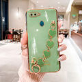 For OPPO A12 Back Cover + Love Heart Bracelet Luxury Glossy Shiny Plating Bumper Ladies Case Soft Silicone Protective Phone Cases. 