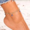 Bohemian Multi Layered Beads Ankle Bracelet -Women Leg Chain Blue Evil Eye Pendant Anklet -Summer Beach Foot Sandals Jewelry. 