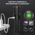 Aluminum Alloy White Laser Powerful LEP Flashlight 18650 or 21700 Battery Zoom Torch Light Lamp with Tail Rope Power Indicator. 