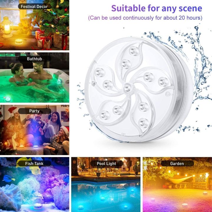 Submersible LED Lights RF Remote IP68 Waterproof Pool Lights Suction ...