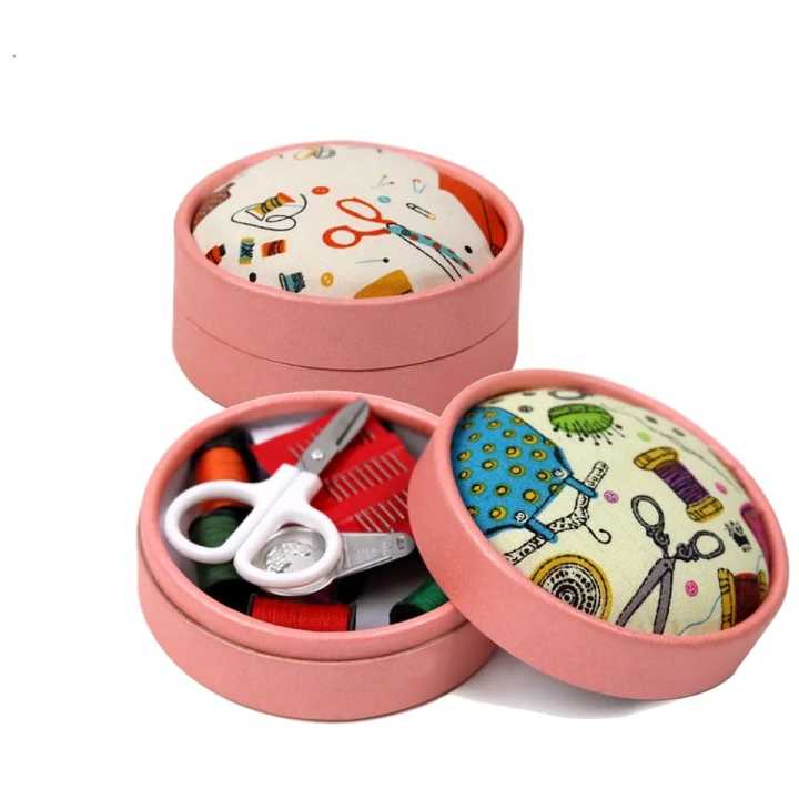 Home Travel Sewing Kit Box Circular Portable Mini Storage Box Needlework Threads Scissor Storage Boxes Set DIY Sewing Tool