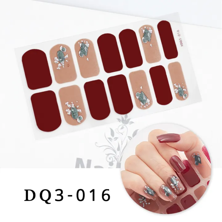 NEW%2014%20Pcs/Sheet%20Golden%20Pink%20Nail%20Polish%20Stickers%20Full%20Cover%20Stickers%20for%20Nails%20Glitter%20Decal%20for%20Manicure%20DIY%20Nail%20Strips%20for%20Women%20-%20Image%204