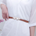 Creative Pearl Buckle Belt PU Leather Dress Skirt Waist Elastic Thin Women Belts Stylish Gift GJCUTE. 