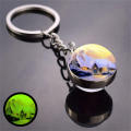 Keychain Pendant Glow In The Dark Key Ring Double-sided Glass Ball Keyring Christmas Snow Keychain Glow In The Dark Keychain. 