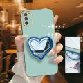 MiniCase For Samsung Galaxy A03s Shining 6D gold-plated three-dimensional love heart type makeup mirror blue brush stroke airbag station mobile phone back cover square cover girls and boys gift soft hard waterproof anti-fall protective case. 