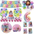 Gabbys Dollhouse Birthday Decoration Cats Balloon Disposable Tableware Backdrop For Girl Gabby Doll House Figures Party Supplies. 