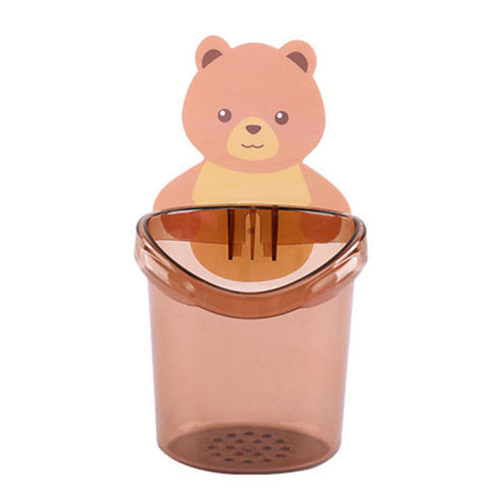 Teddy Bear Wall Mounted Toothbrush Holder Cup Storage Rack Bathroom