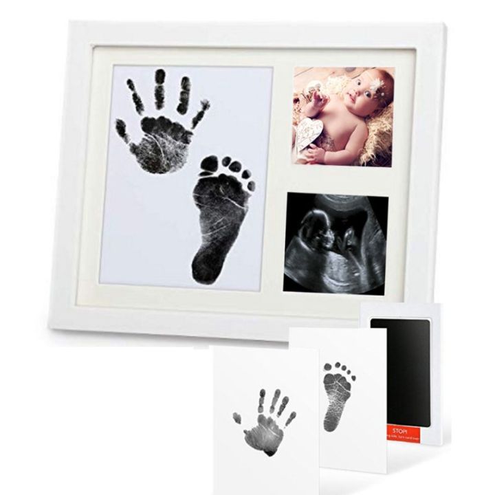 Baby Footprint Kit Handprint Picture with Safe and Non-Toxic Ink Perfect Newborn Keepsakes Girls Boys Shower Gift