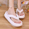 Thick-Soled White Flip-Flops High Heel Slippers Women's Summer Outdoor Slippers Soft Bottom Increase Muffin Lightweight Non-Slip Slippers. 
