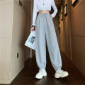 Fat Girl Sports Pants Large Size Loose Gray Casual Pants Female Spring and Summer Students Korean Style High Waist Ankle-Tied Trousers Harem Pants. 
