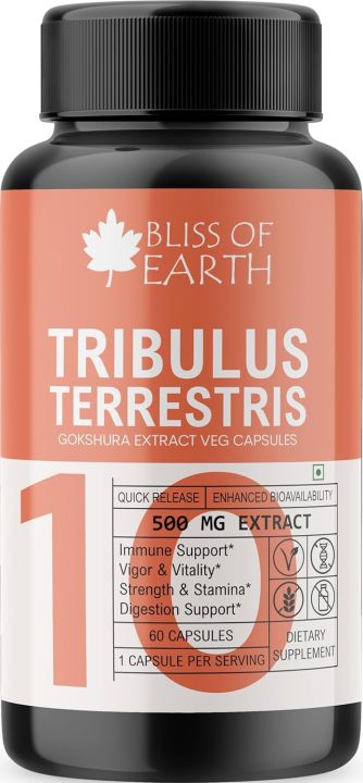 Bliss of Earth Tribulus Terrestris For Men, Tribulus Supplement, High Potency Gokshura Extract, 500mg Supply Per Serving, 60 Veg Capsules For Stamina & Muscle Growth  FROM DUBAI (SAM)