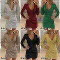 【ThinkWay】Women Dress V Neck Bodycon Dress Fashion Mini Dress Slim Sequins Party Evening Dresses Clubwear. 