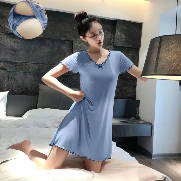Pajamas%20Women's%20Summer%20One-Piece%20Short-Sleeved%20Dress%20with%20Chest%20Pad%20Mid-Length%20Student%20Cute%20Loungewear%20Can%20Be%20Worn%20outside%20-%20Image%208