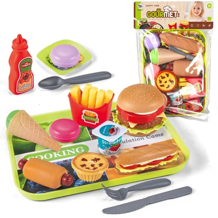 Factory Hot Selling Children Realistic Pretend Play Kitchen Food Toys For French Fries Hamburgers